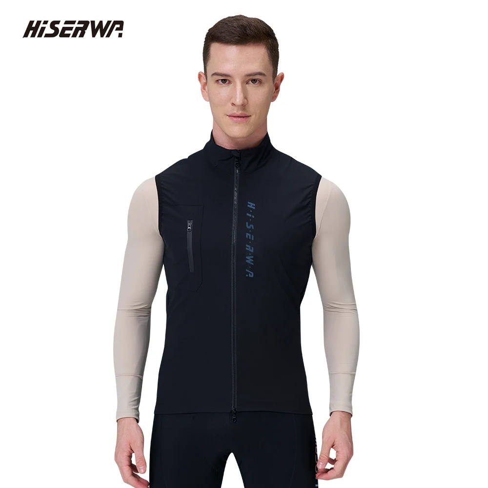 Kamizelka rowerowa męska HISERWA, wiatroodporna, oddychająca, lekka, bez rękawów, gilet, kamizelka rowerowa MTB/szosowa, dopasowany krój, zamek SBS.