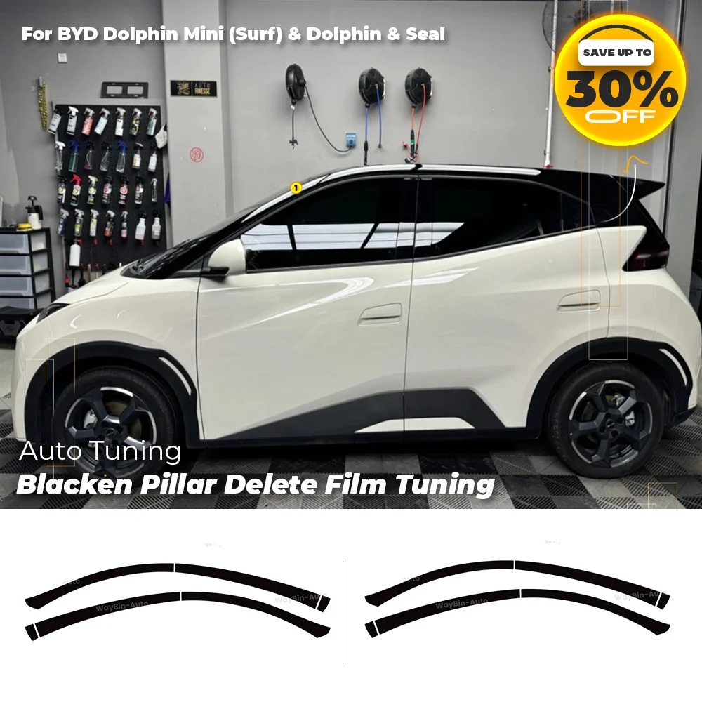 For BYD Dolphin Mini Surf ,Dolphin,Seal,Sealion 07 Pillar Delete Kit - Blackout Vinyl Wrap Film for Window Trim, Seagull Tuning