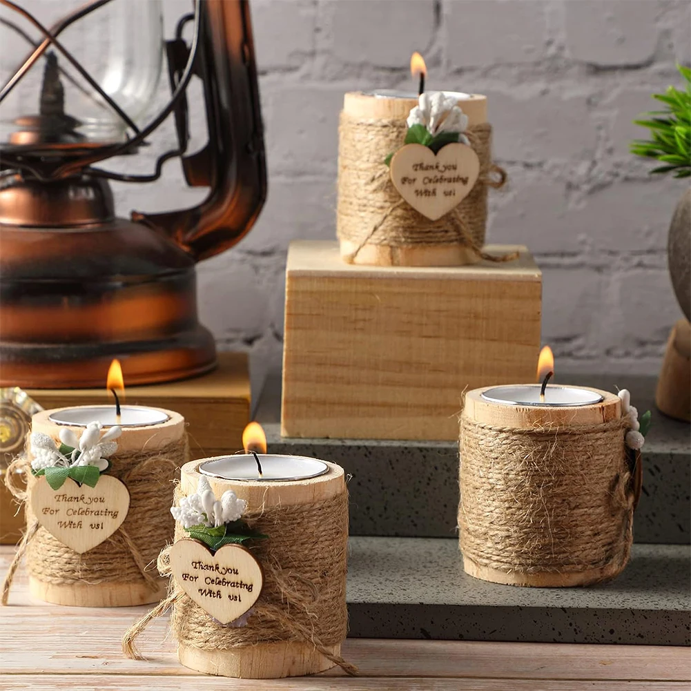 

Favors for Wishing Wedding Party Birthday 12 Pcs Set of Wooden Tealight Candle Holders Small Candlelight Candlestick Wedding