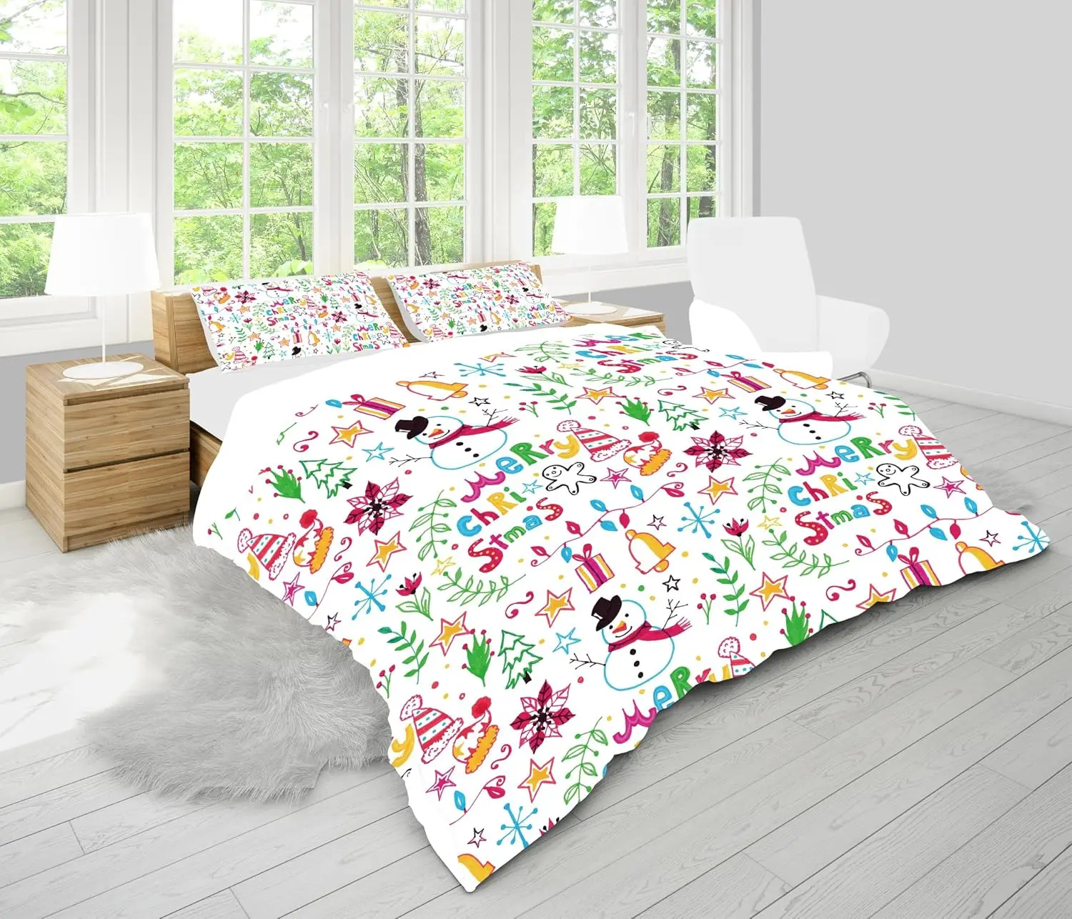 Christmas Anime Bedding Set Colorful Cartoon Duvet Cover 3 Piece Lovely Xmas Quilt Cover with Pillowcases Kids Girls Gift 2