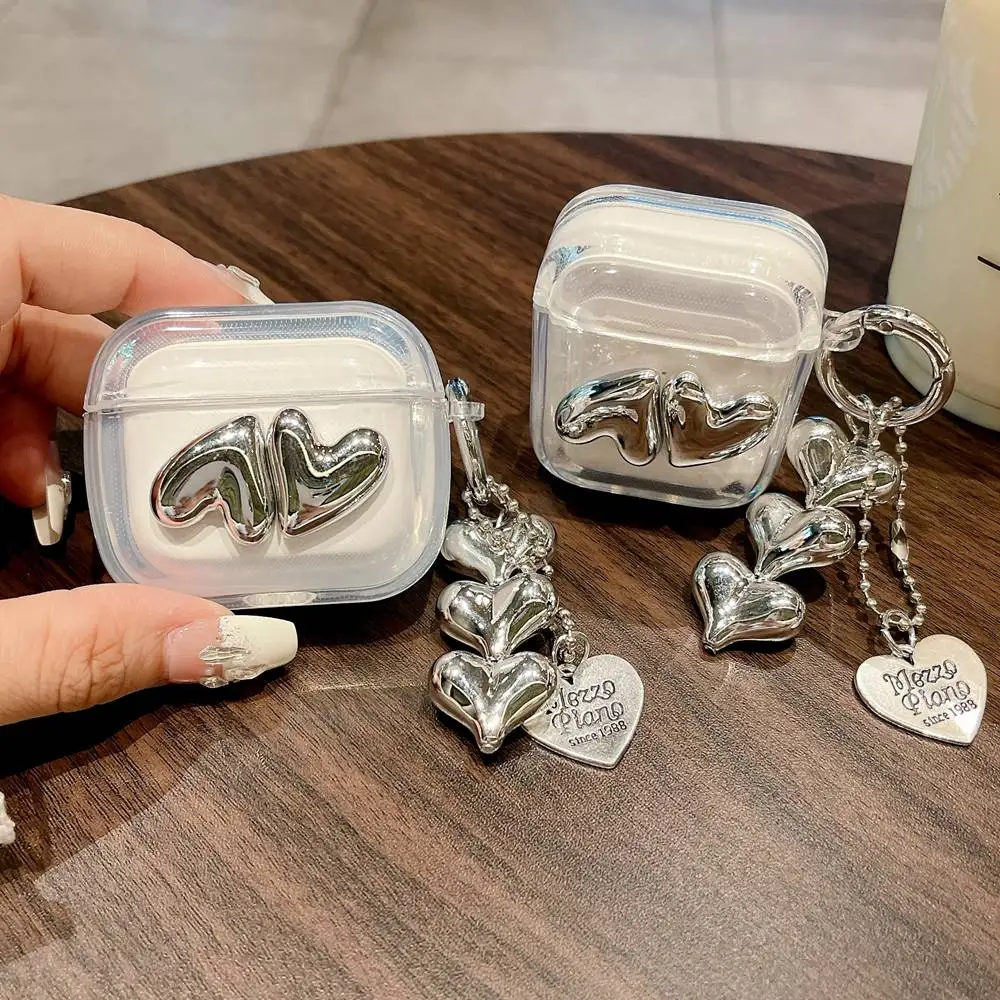 Funda protectora de auriculares Ins 3D Love Heart para Apple AirPods Pro 2, cubierta transparente para AirPods 3, caja inalámbrica con llavero