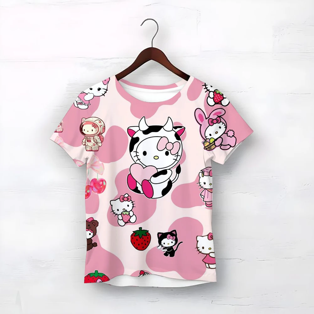 

New 3-14 Years Children Short Sleeves T-shirt Cartoon Hello Kitty Tshirt Girls Tops Kids Baby Boys Clothes Men Women Tshirt Set