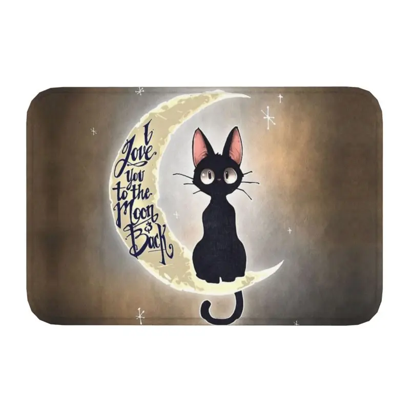 Black Cat And Moon Pattern Front Floor Door Entrance Mats Indoor Cartoon Kitten Kitchen Bathroom Doormat Garden Carpet Rug