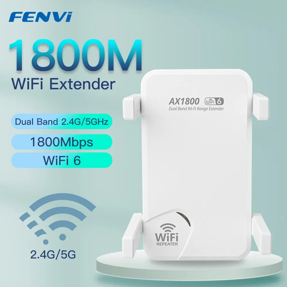 FENVI WiFi6 AX1800 Wireless Repeater Dual Band 2.4G/5GHz 802.11AX Gigabit Wi-Fi 6 Extender Long Range Signal Expansion Booster