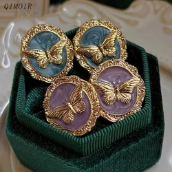 Vintage Metal Butterfly Enamel Post Earrings For Women Fashion Jewelry Timeless Party Accessories Wholesale Holiday Gift 2023437