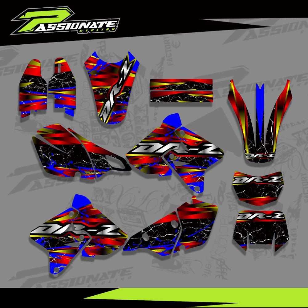 For SUZUKI DRZ400 SM S E DRZ 400 SM S E 2000-2020 Full Graphics Decals Stickers Motorcycle Background Custom Number Name