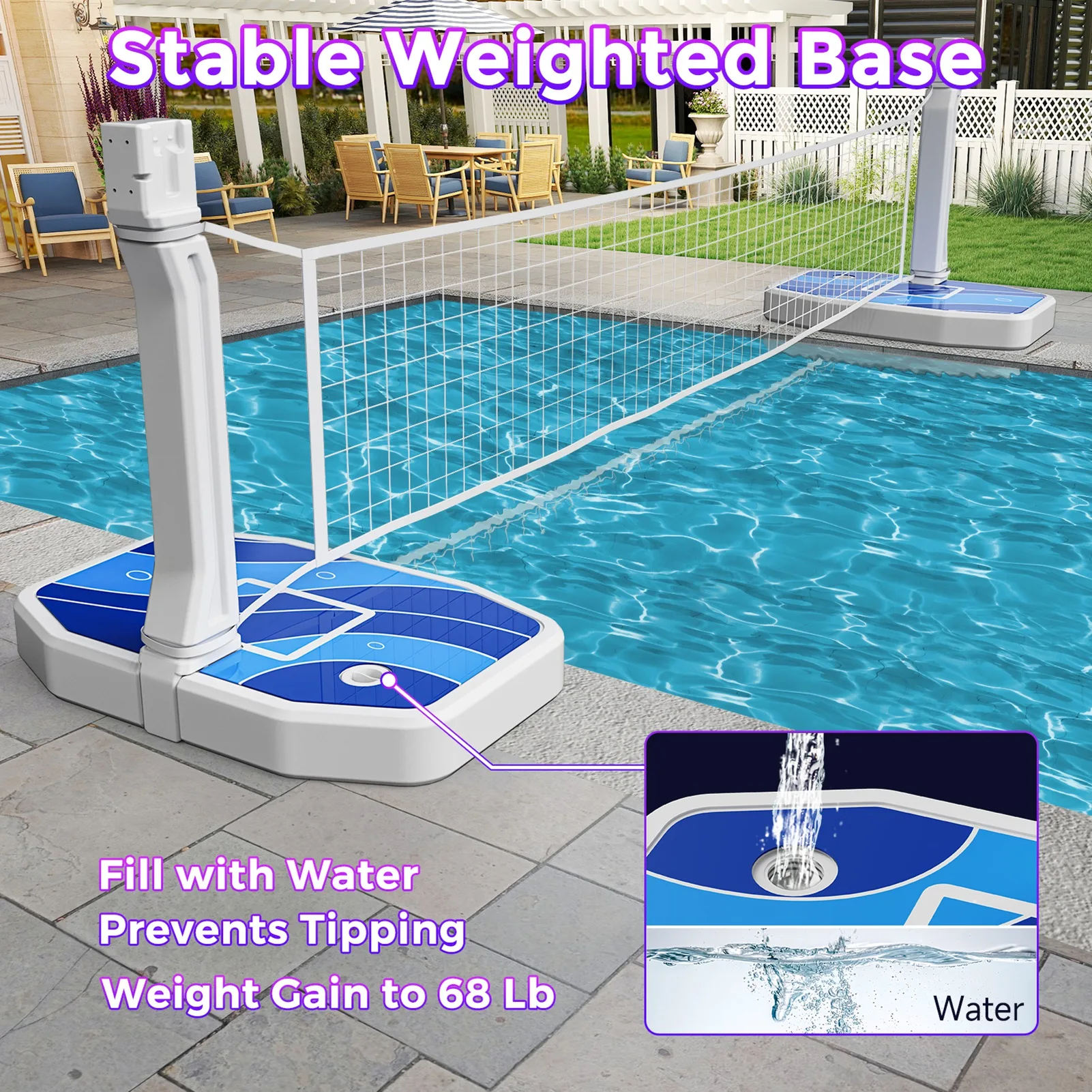 Set Perlengkapan Olahraga Kolam Renang 2in1: Ring Basket Kolam Renang dan Net Bola Voli Kolam Renang dengan Lampu LED untuk Anak-Anak dan Remaja