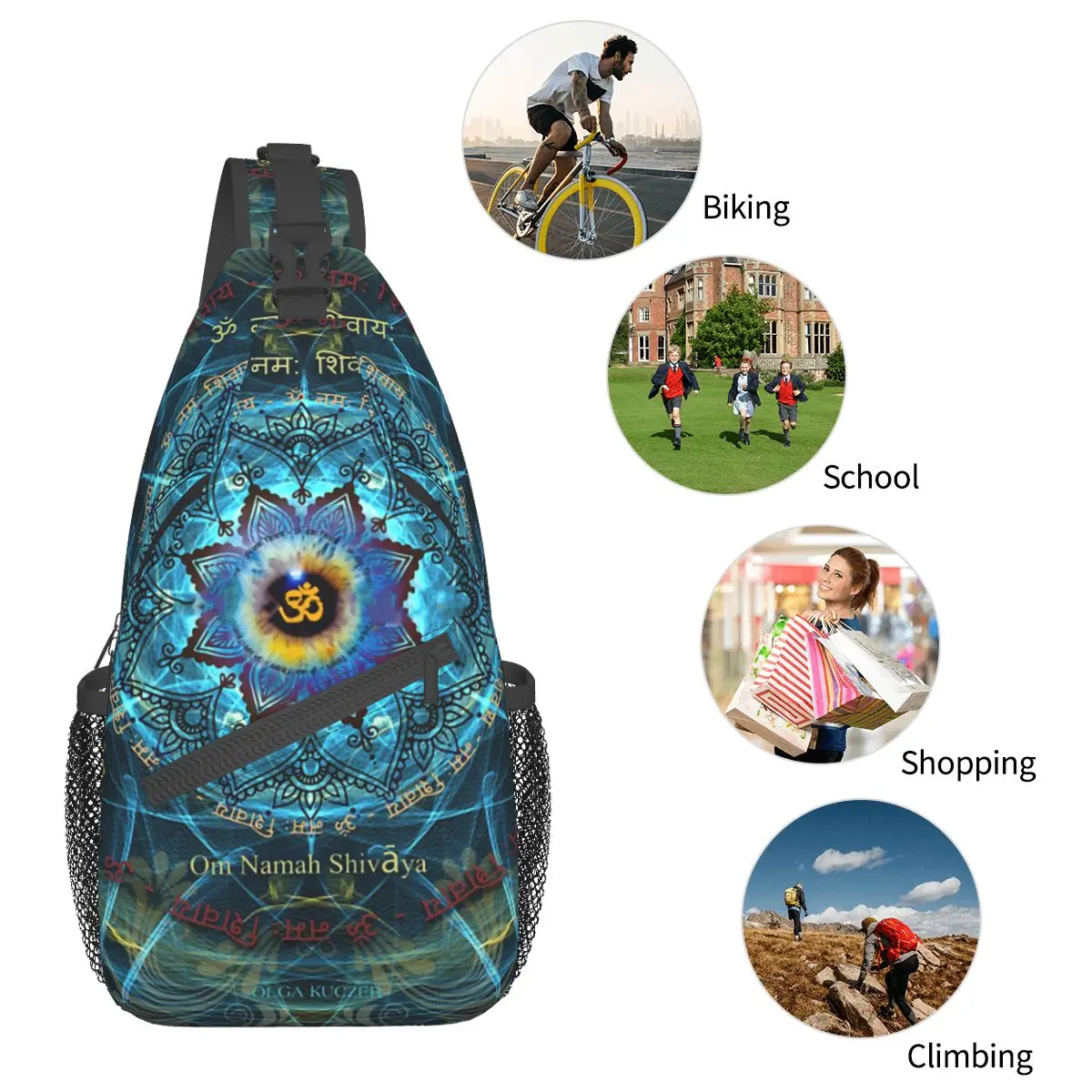 Bolso cruzado deportivo Om Namah Shivaya para hombre y mujer, bolsa de pecho Unisex, mochilas de hombro a la moda, viaje