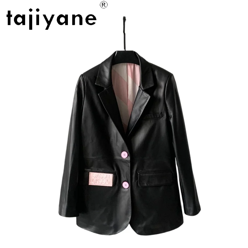 TAJIYANE Real Sheepskin Leather Jacket Woman Mid-Length Color-Blocked Blazer Coat Fashion Autumn Jackets 2026 Women Clothing 코트
