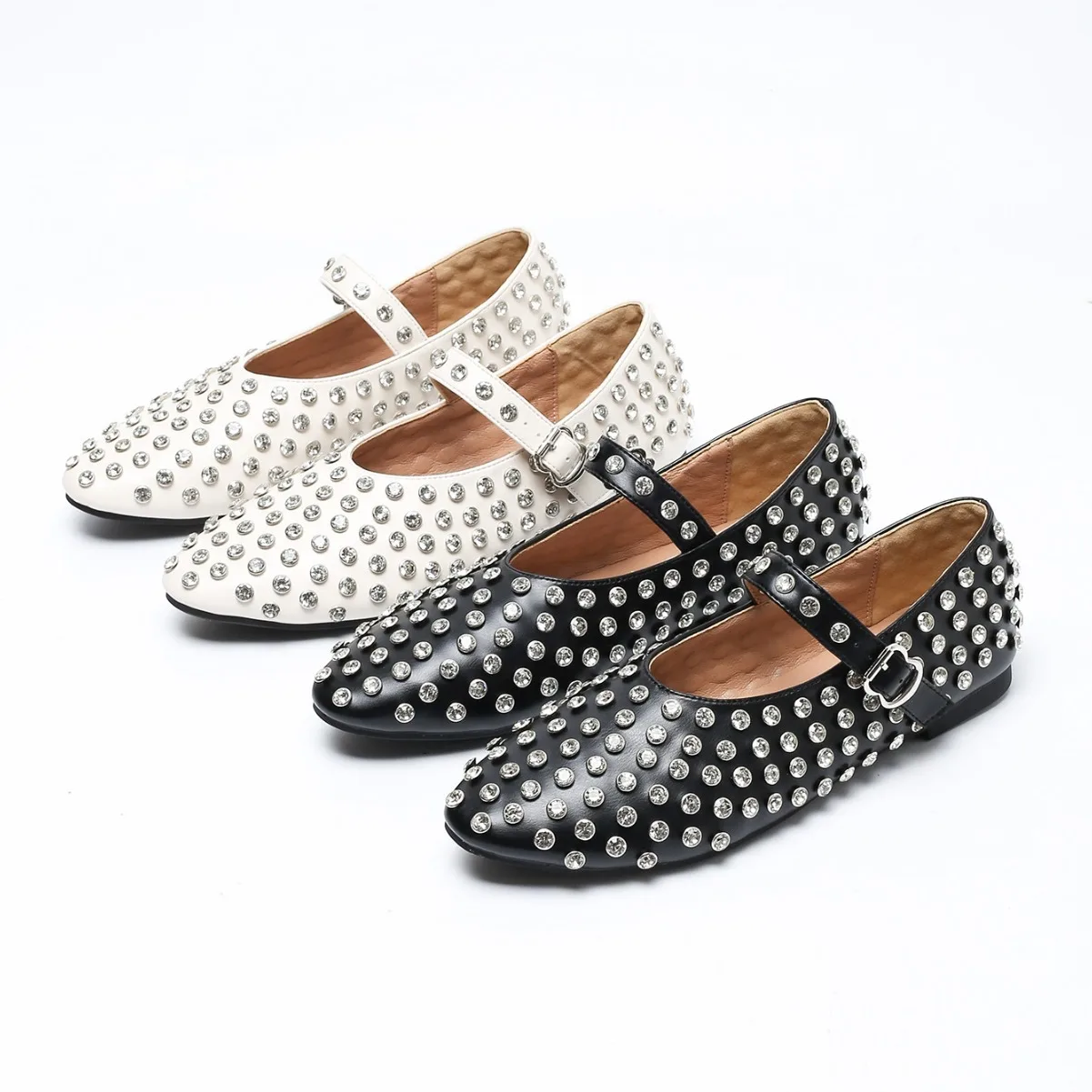 

2024 New Women's Rhinestone Willow Nail Shoes Round Head Mary Jane Shoes Casual Outdoor Women's Single Shoes XQ615-3