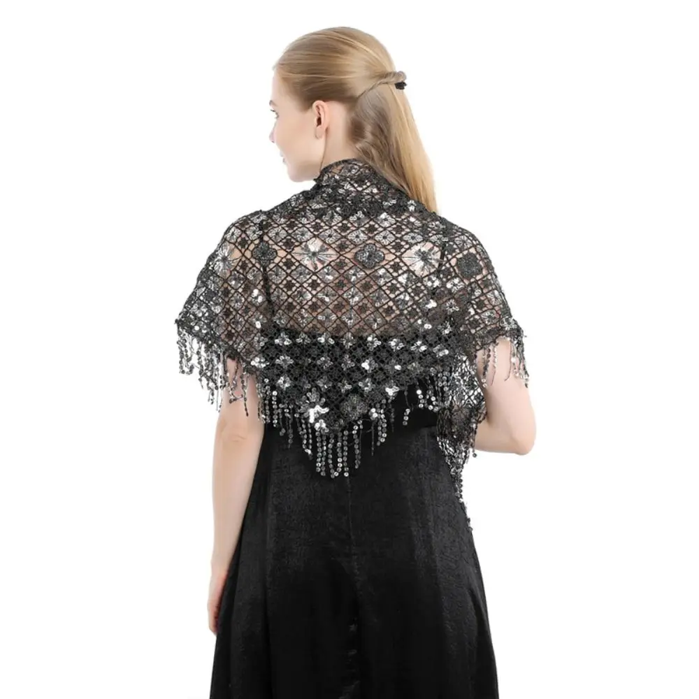 

Sequins Sequins Tassel Shawls Tassels Hollow Out Triangle Shawl Capes Multicolor Belly Dancing Scarf Banquet Evening Dresses