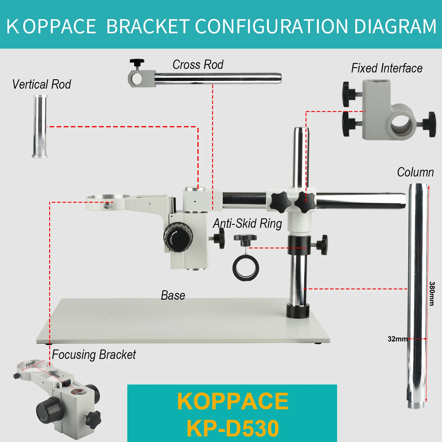 KOPPACE Большой платформенный микроскоп 500X350 мм Универсальный регулировочный кронштейн 76 мм Фокусирующая рамка