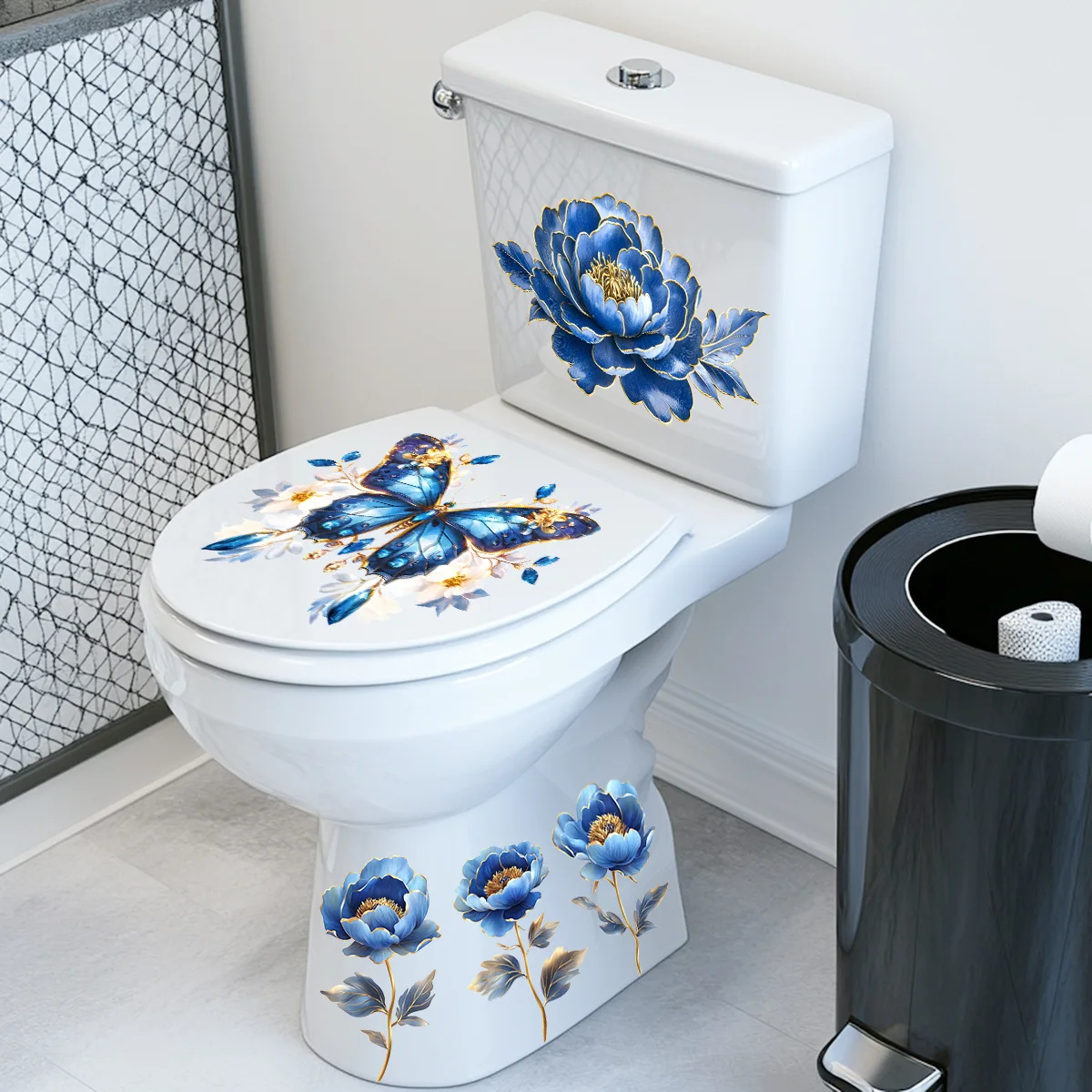 Dream Blue Butterfly Wall Sticker Bathroom Toilet Sticker WC Self Adhesive Mural Beautify Flower Home Decoration Decals Bathroom