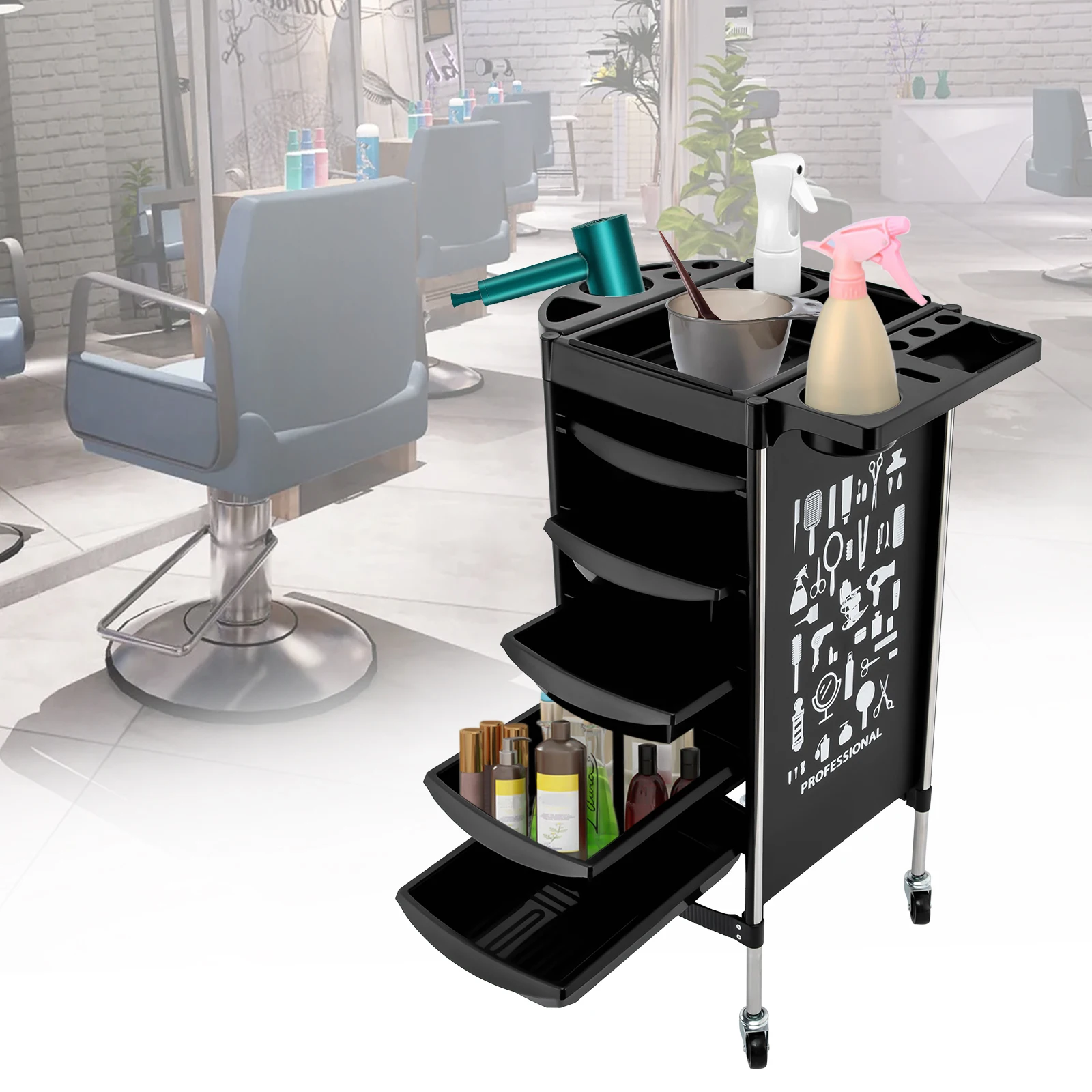 Beauty Salon Trolley Hair Spa Rolling Hairdressing Storage Cart Drawers