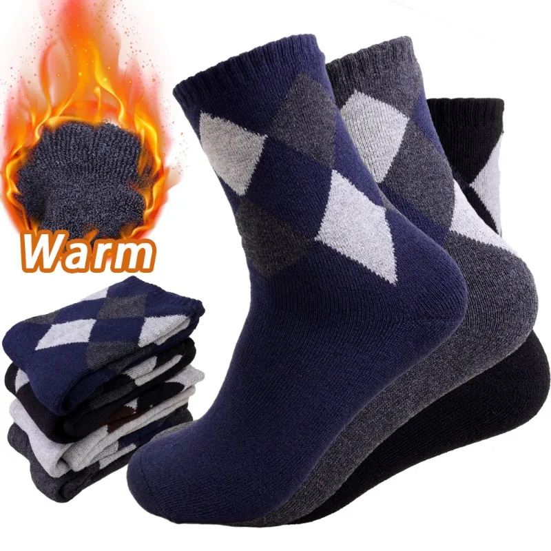 

5pairs Winter Thick Socks for Men Super Thicker Solid Sock Striped Merino Wool Rabbit Socks Against Cold Snow Russia Warm Sock