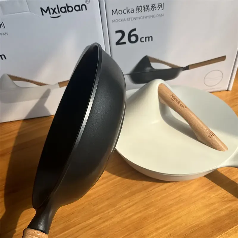 الألومنيوم يموت الصب مقلاة الزان مقبض مستوى المظهر العالي أدوات مطبخ المنزل موضة غير عصا مقلاة ببطء مع غطاء