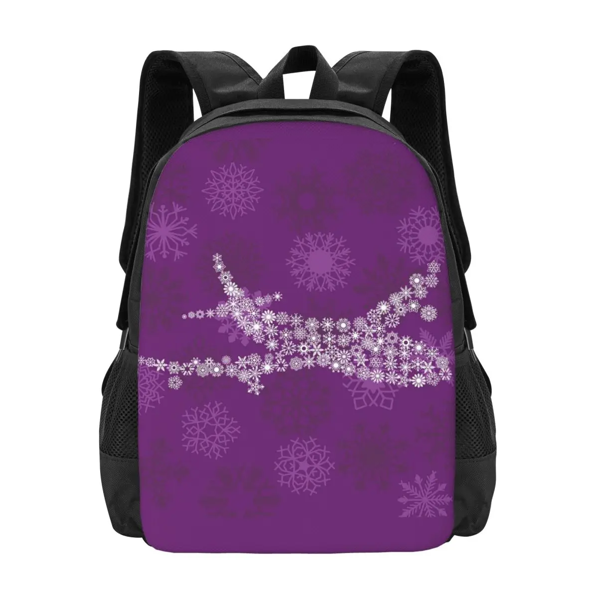 

Snowflake Airplane On Purple Backpack Hot Sale Daypack Large Capacity Children BookBag School Bag Shoulder Bags for Men Women