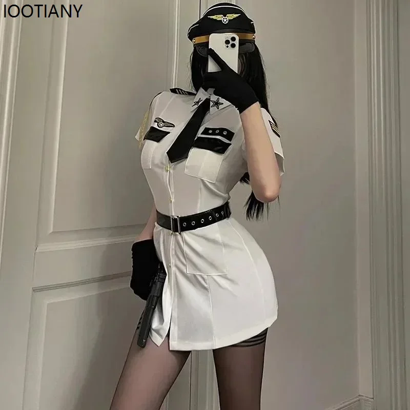 

CosplaySexy Women's White Police Officer Uniform Carnival Fancy Party Dress Cosplay Costume Anime Officer Roleplay Outfit Clubwe