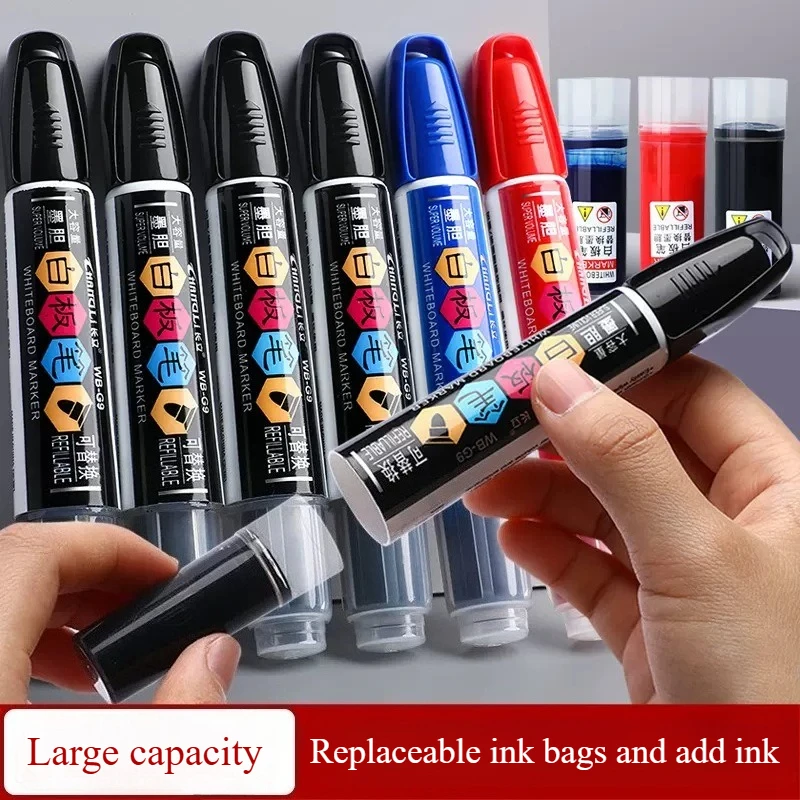 12pcs Ink Capsule Type Whiteboard Pen Can Be Erased Replaceable Core Smooth Ink Output for Conference Office School Boardbook