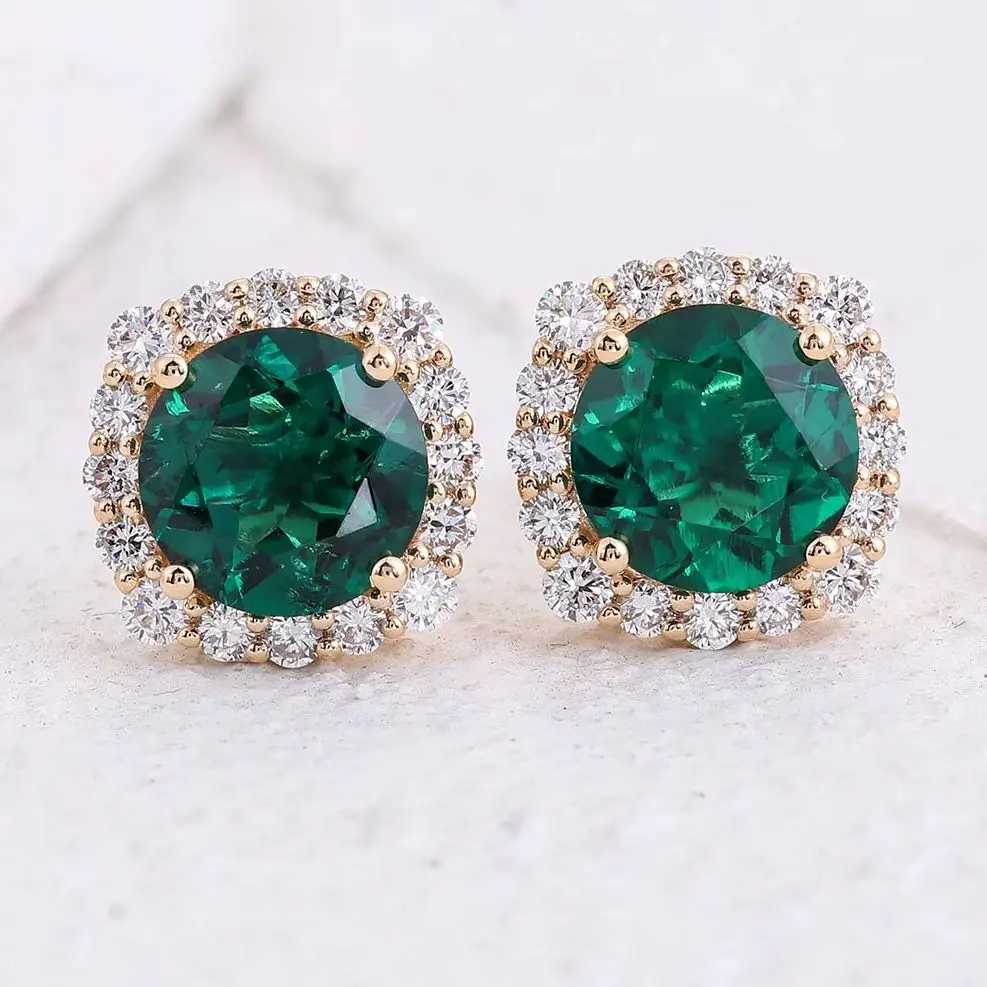 MUSHAN Custom Jewelry 10k 14k 18k PT950 Stud Earrings 2ct Lab Grown Emerald Luxury Gift for Women Wedding Anniversary Earrings