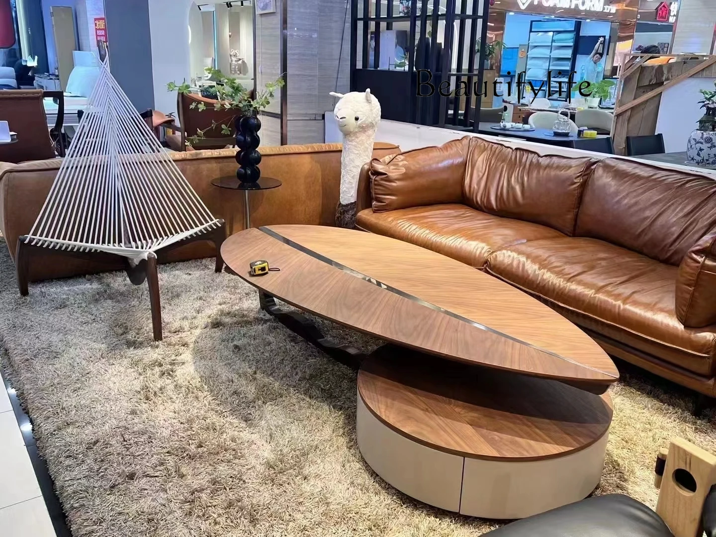 

Light Luxury Designer Model Large Apartment High-End Living Room the Pattern of Walnut Tea Table Shaped Leaves Tea Table