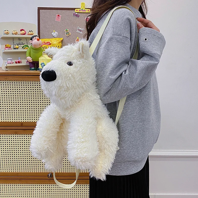 Cute Girl Backpack Soft Westie Dog  Stuffed Animal Purse for Kid Lover Christmas Birthday Gift
