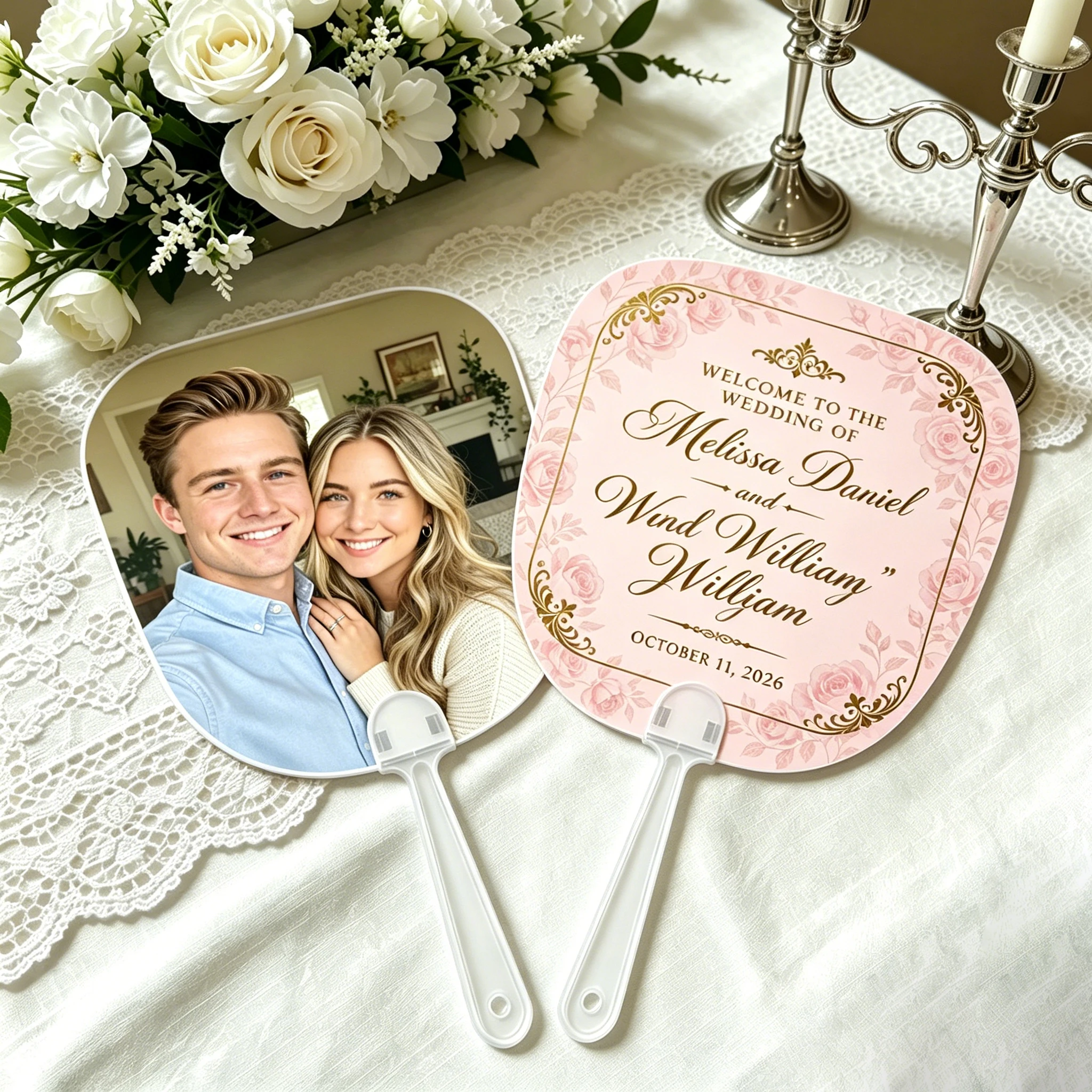 Personalized Print Crest Monogram Wedding Ceremony Hand Fans Outdoor 2-sided Hand Fans Bulk Custom with Your Photo 30/50/100pcs