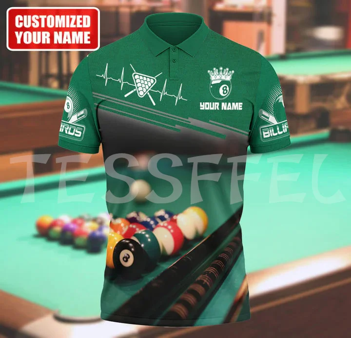 Custom Name Billiards Sports Beer Game Player Retro 3DPrint Summer Tattoo Harajuku Polo Shirts Jersey Streetwear Short Sleeves L