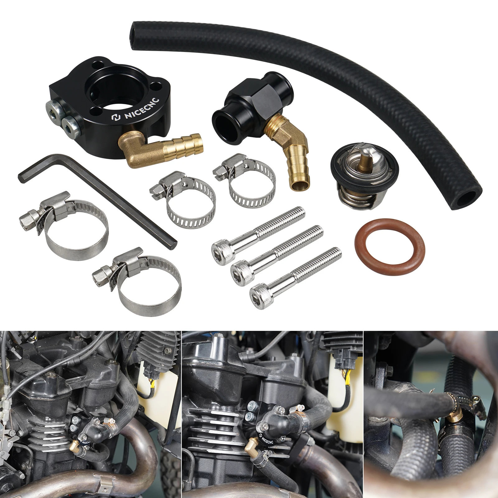 

For 1987-2024 Kawasaki KLR 650 KLR650 Thermostat Kit Cooling System Modification Kit Thermostat Bypass Hose O-ring Clamps Bolts