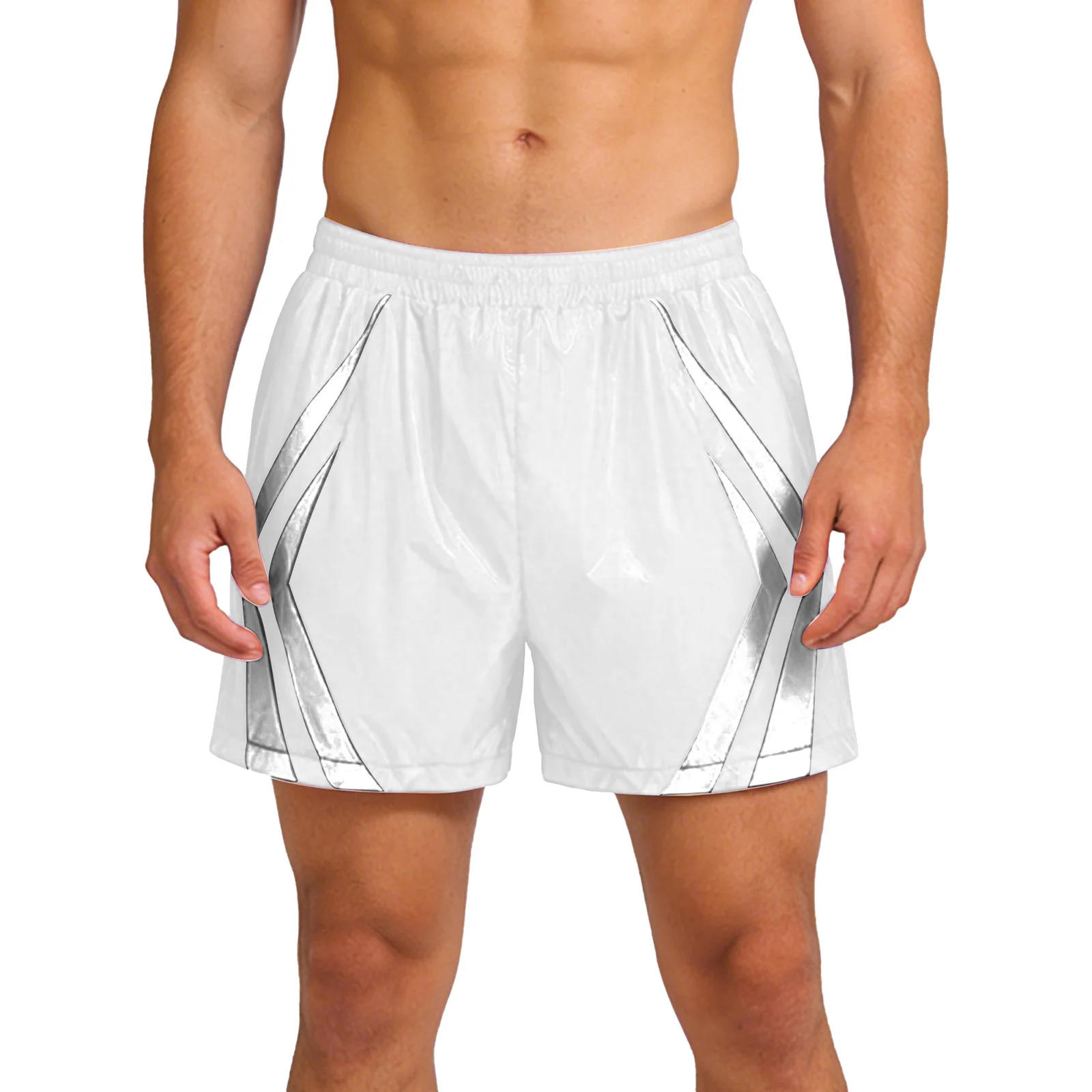 Men Waterpoof Swim Trunks Shorts Boxer with Pockets Stripes Elastic Waistband Athletic Bottoms for Swimming Gym Fitness Workout