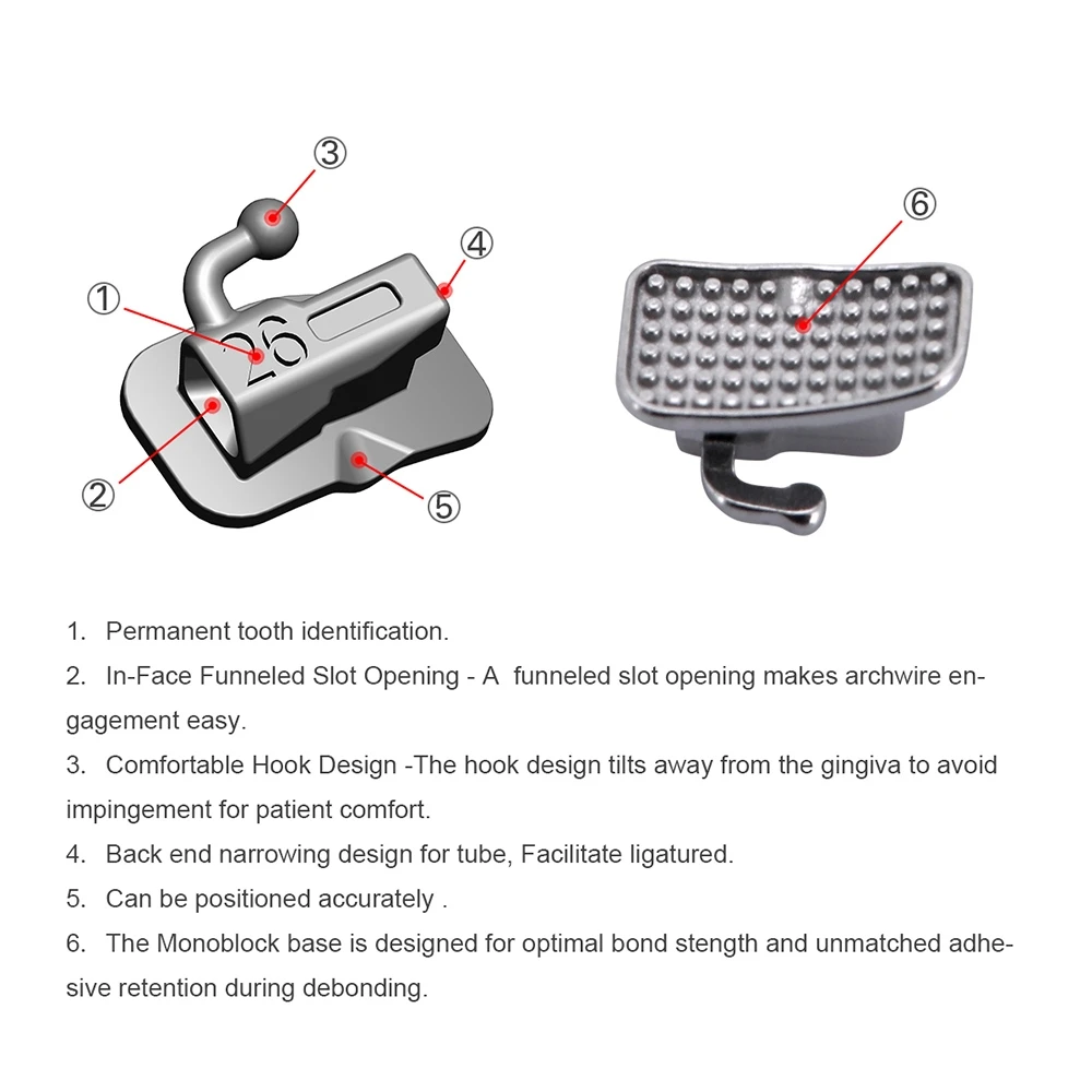 10 Boxen AZDENT Dental Kieferorthopädische Klammern Selbstligierende Zahnspangen Mini Roth/MBT.022 Haken 3 4 5 Bukkalröhrchen MIM Monoblock Basis – Detail 6