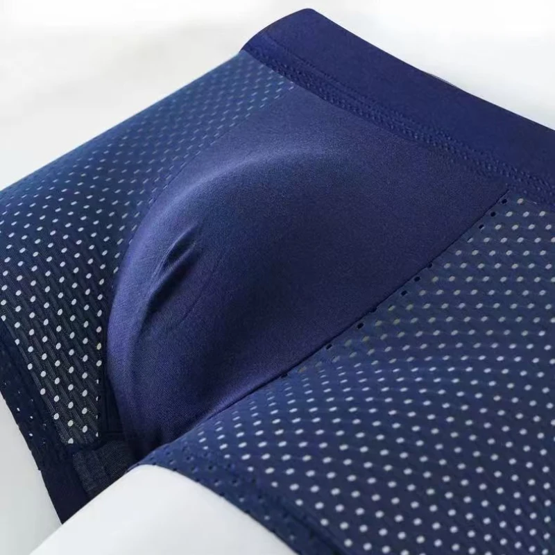 Men's Underwears Summer Pants, Panties, Ice Silk Mesh Mid-waist Antibacterial Boxers, Breathable Mesh, Thin Four-corner Bottoms