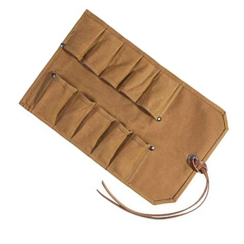 E7CD Tool Roll Heavy Duty Small Tool Bag Tool Waxed Canvas for Chisels Hammer Camping Pocket Gouges Tool Storage Bag