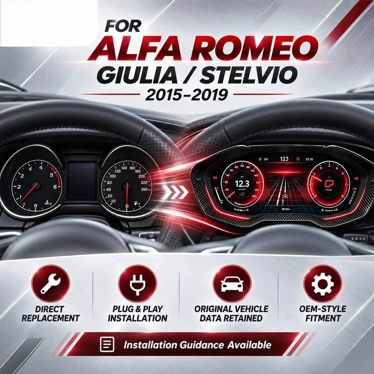 2026 Digital Cluster For Alfa Romeo Giulia/Stelvio LCD Instrument Cluster 2015-2019 Car Virtual Instrument Panel Speedometer