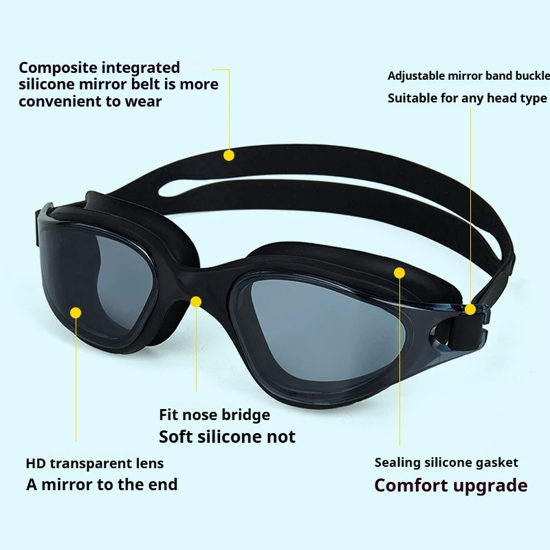 Adult Hd Anti-Fog Fashion Glasses Full Frame Large Viewing Angle Waterproof Swimming Glasses Silicone Adjustable Goggles