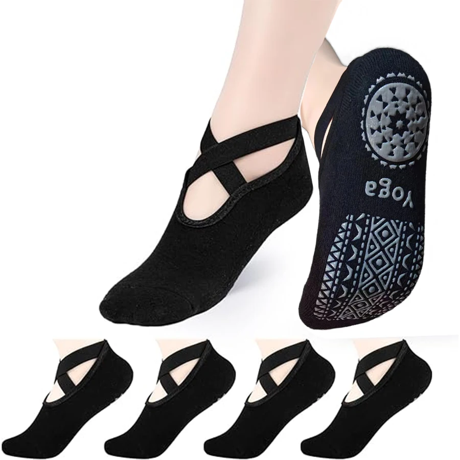 4 pairs women's yoga socks, skipping rope sports socks, Pilates indoor anti slip floor socks image 2