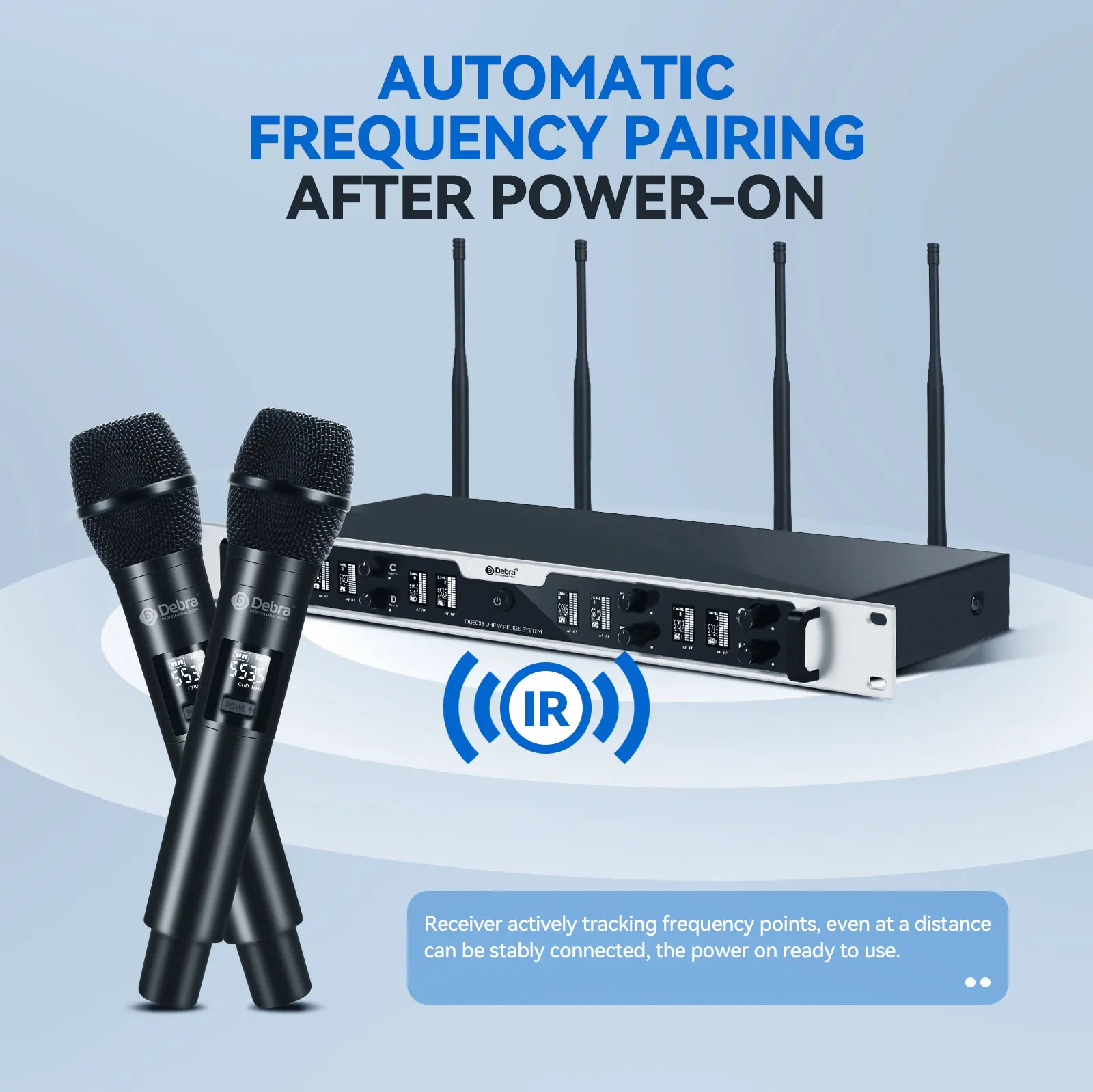 نظام ميكروفون لاسلكي محمول باليد من Debra DU-8008، UHF 8 قنوات، اقتران التردد التلقائي، مناسب للمؤتمرات والاستضافة #3