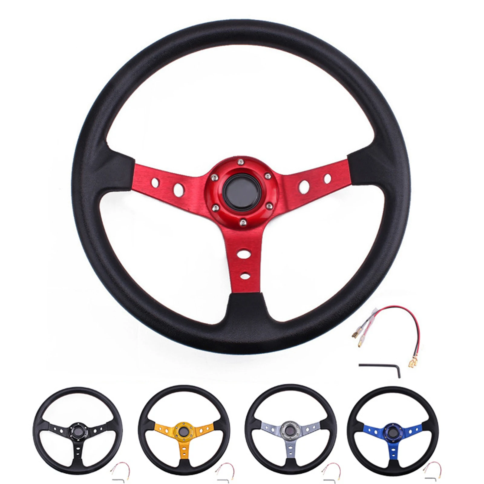 

Car Modification Steering Wheel 14 Inch Pu Personalized Competitive Racing Steering Wheel 340Mm Universal Drift Racing Game