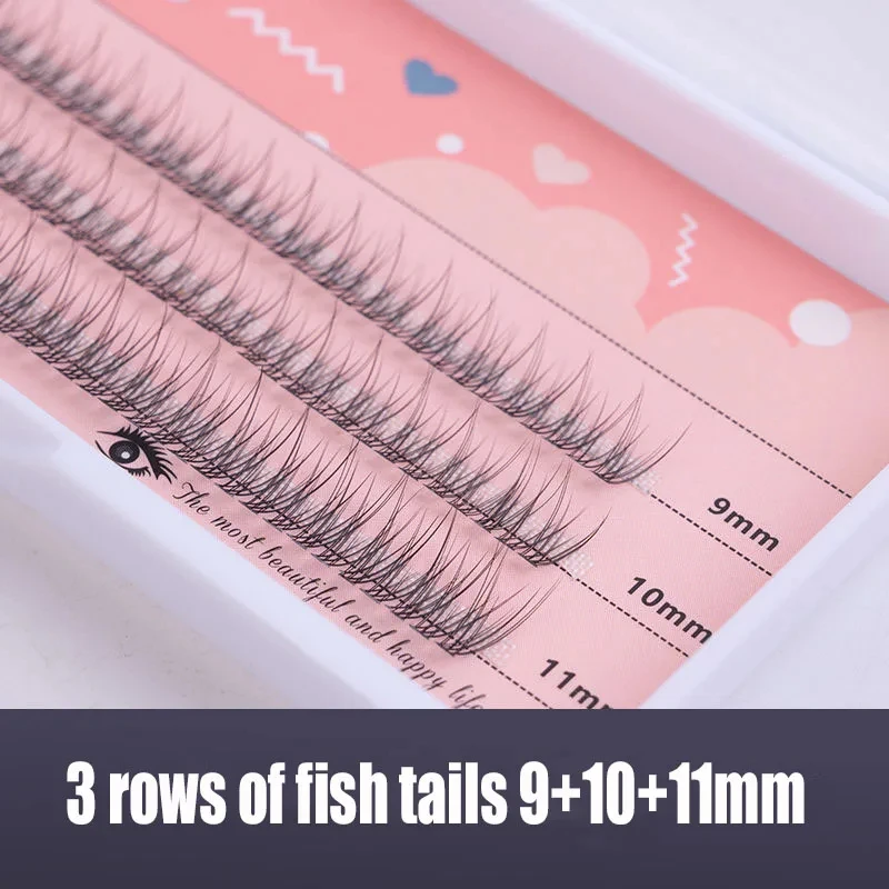 120 Clusters Fishtail Eyelashes High Quality Cluster Lashes Natural Slender Cross Thick Fish Tail Individual Eyelash Extension