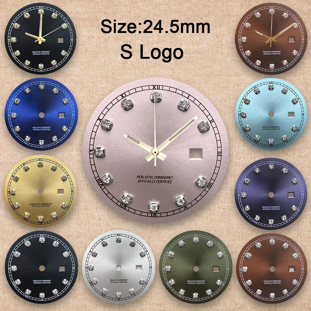 

High Quality 24.5mm S Logo Diamond Sunburst Dial Suitable For NH05 Japan Movement Watch Modification Accessories