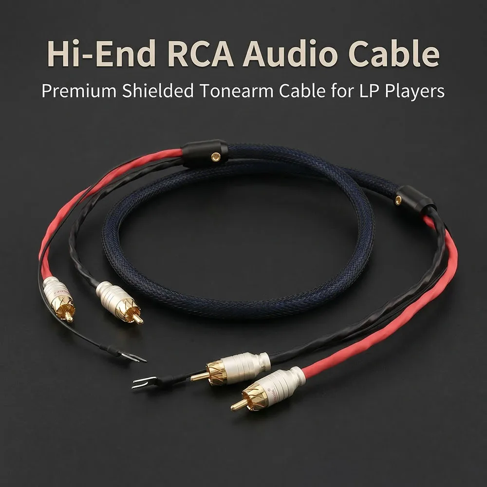Aouyade Hi-End Shielded RCA Y Plug Phono Tonearm Cable for LP Vinyl Record Player Gold Plated Connector Signal Amplifier Chassis