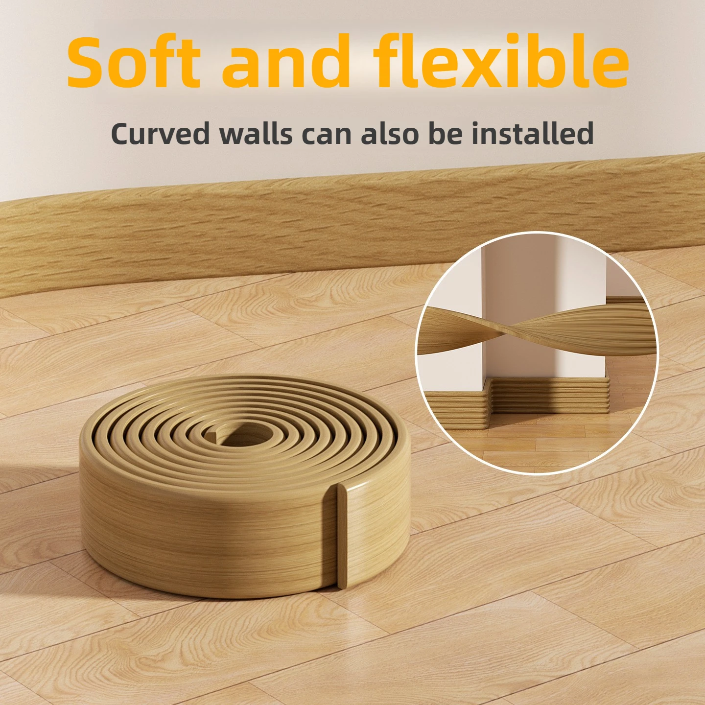 8cm x 2m SXP Foam Self-Adhesive Wall Base Molding Cover Wood Texture Waterproof for Kitchen Bathroom Young DIYers