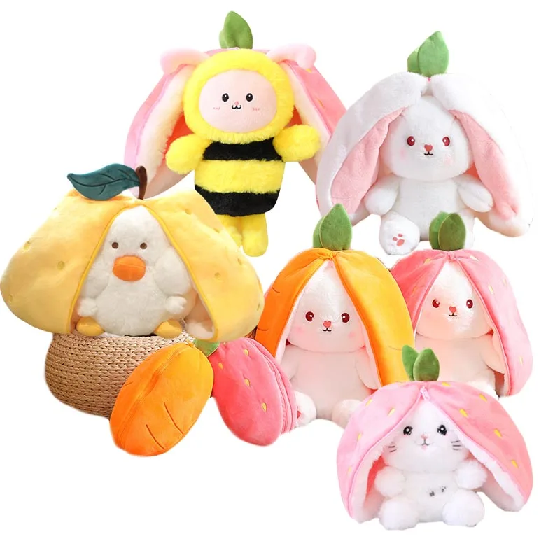 Strawberry Carrot Rabbit Plush Toy Stuffed Soft Bunny Bee Cat Creative Funny Doll Toys for Kids Birthday Gift