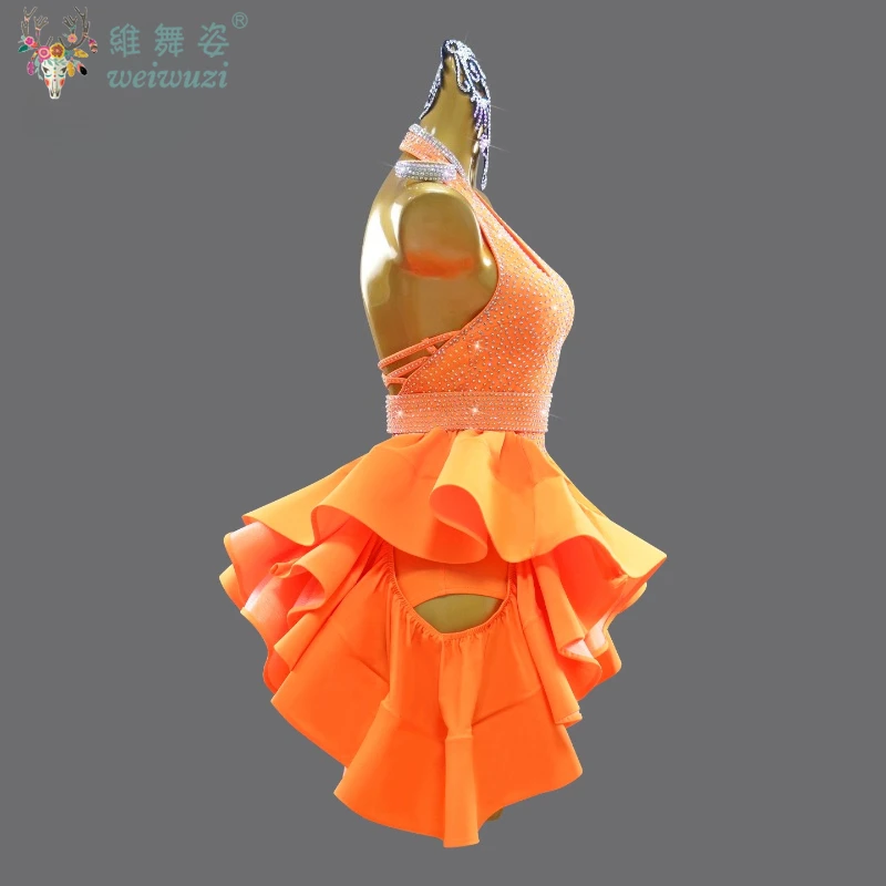 Abito da competizione di ballo latino da donna personalizzato Senior AB Stones Performance Abbigliamento Tango Chacha Abiti professionali da ballo