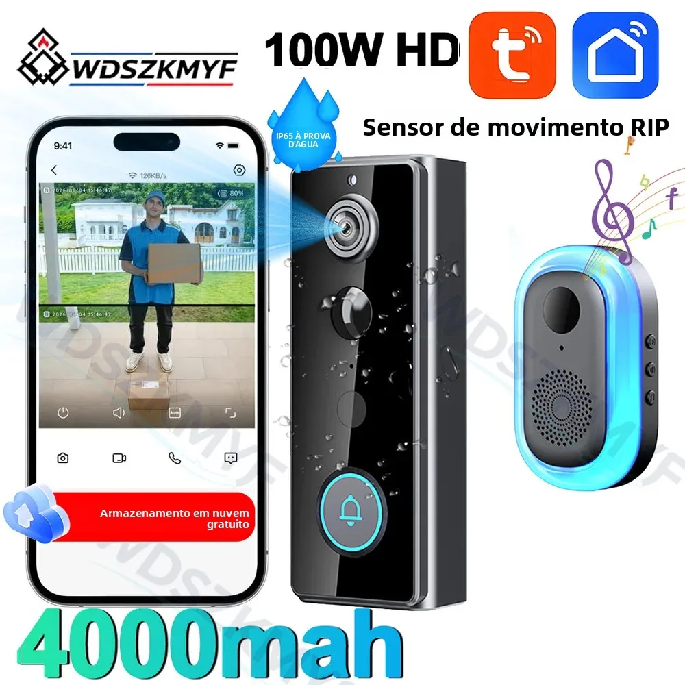tuya-24g-wi-fi対応ビデオドアベル-1080p-ワイヤレスドアベル-tuyaアプリ対応-スマートインターホンカメラ-ip65防水仕様-4000mahバッテリー内蔵