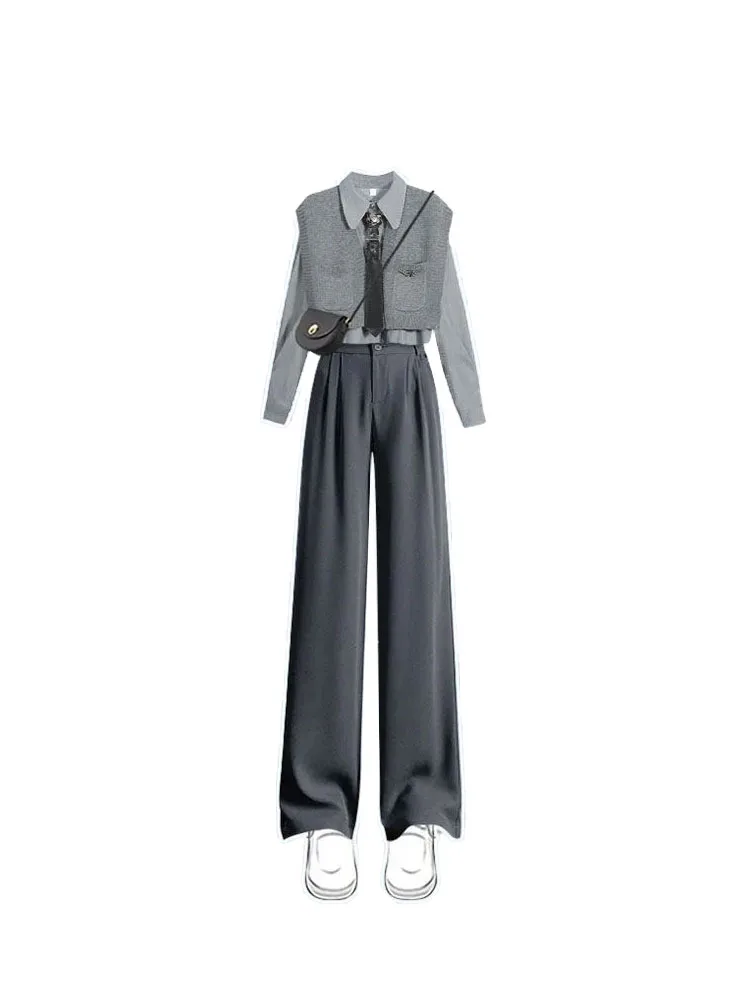 2025年秋新作 カレッジ風 ソルト系 イルトベスト カジュアル レイヤード スリムパンツ Tシャツ セットアップ 高級感 おしゃれ