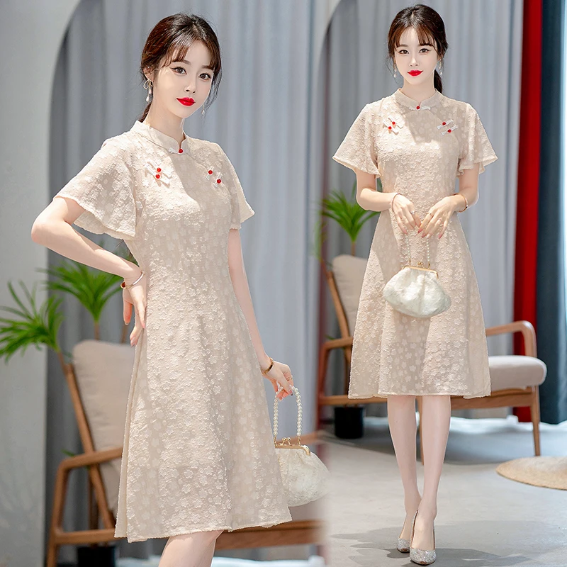 Retro Modified Cheongsam New Chinese Traditional Short Sleeve Qipao Dress