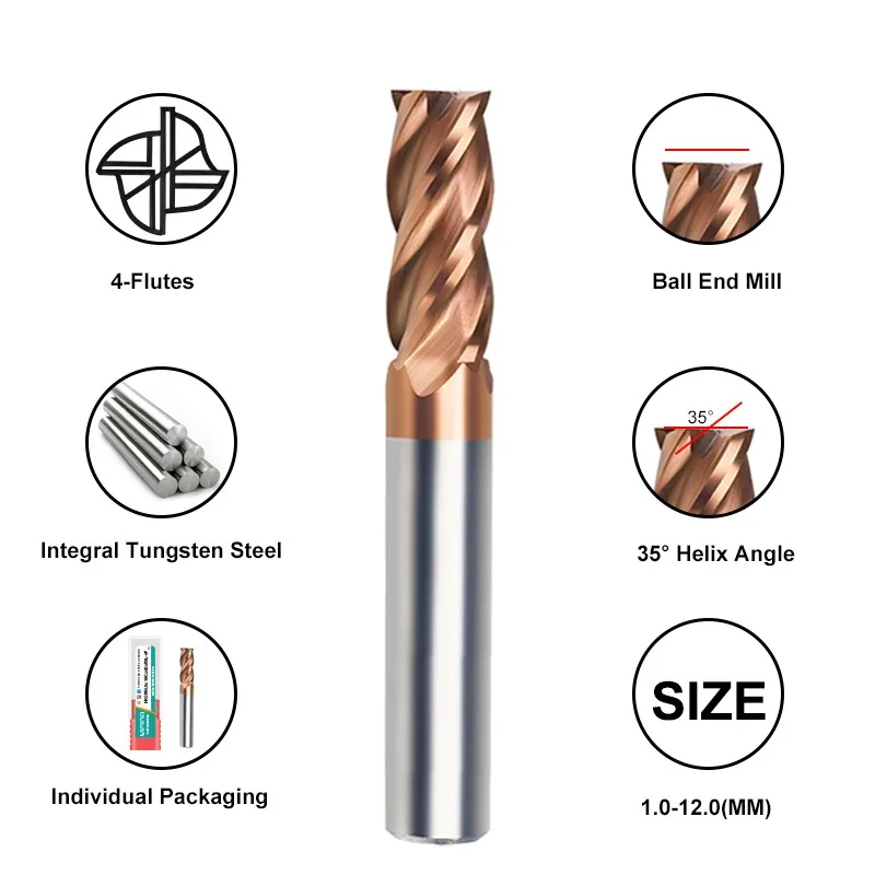 Hartmetall-Schaftfräser 11-teiliges Set Wolframstahl-Fräser CNC-Bearbeitungszentrum Fräswerkzeuge HRC55 4F 1,0mm-12,0mm – Detail 2