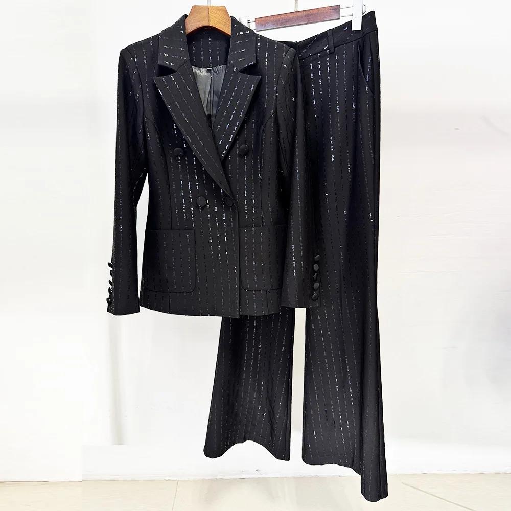 Allingentle Womens Business Suit 2 Piece Set Black Fashion Pant Suits Blazer and Trousers Professional Party Attire Customized