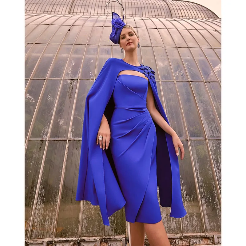 Customized Elegant Mother Of The Bride Dresses with Cape  Wedding Guest Dress Appliqued Tea Length Formal mother Outfit 2025